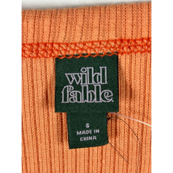 Wild Fable Orange Ribbed Long Sleeve Crop Top Contrast Stitching Womens Small S - Picture 2 of 4